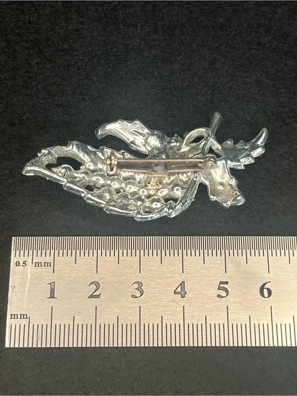 Vintage Rhinestone Floral Spray Brooch Silver Tone